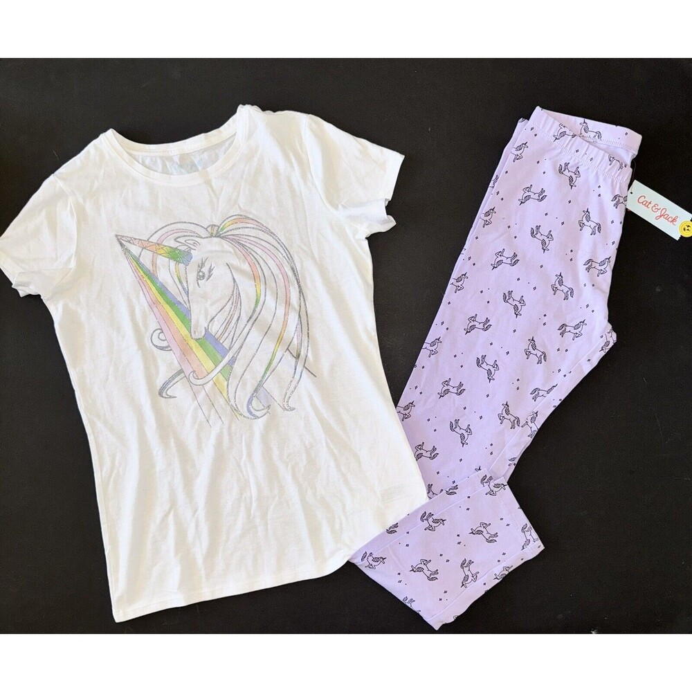 NEW Cat & Jack girls XL Unicorn White T-Shirt Top Purple Lavender Leggings Pants
